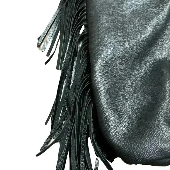 🌟 Victoria's Secret Black Fringe Drawstring Backpack Women's Fashion Accessory 🌟 - Picture 5 of 9